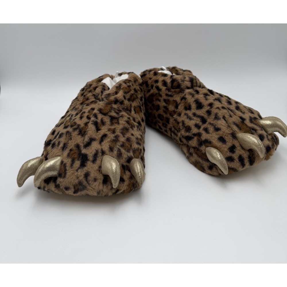 NWT Old Navy Kids Plush Slippers XXL Youth 5-6 Critter Leopard Monster Claw Feet